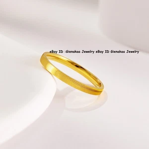 Pure 999 24K Yellow Gold Men Women Lucky Hollow 1.5mm Wave Ring Us 5/6/7/8/9 - Picture 1 of 4