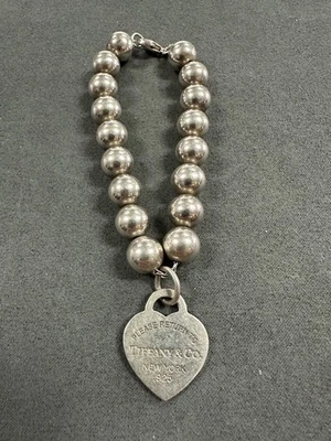 Please Return To Tiffany & Co Sterling Silver 9mm Bead Ball 7.5”  - Image 1 of 4