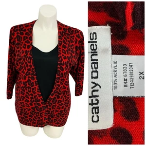 Cathy Daniels Sweater Top Womens Sz 2x Red Leopard Work Office Corpcore Church - Picture 1 of 13
