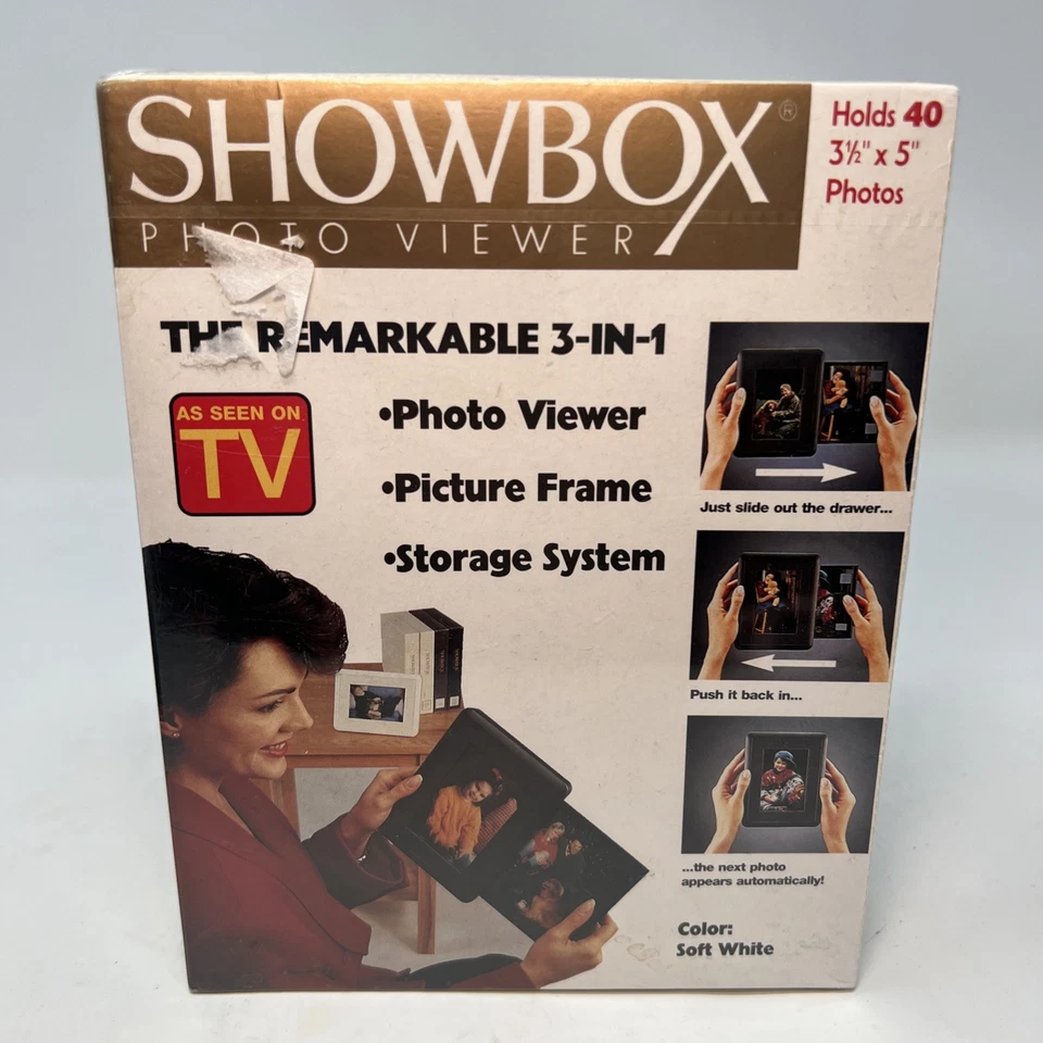 Visor de fotos Showbox de colección blanco 3 en 1 como se ve en TV tiene capacidad para 40 fotos de 3,5x5 selladas Foto 1 de 4