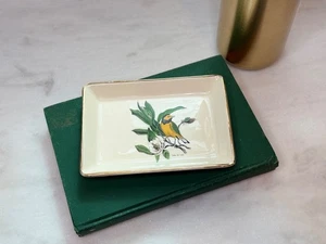 Vintage Delano Kapuze Warbler Vogel Keramik Schmuck Schale Tablett mit Goldrand - Bild 1 von 9