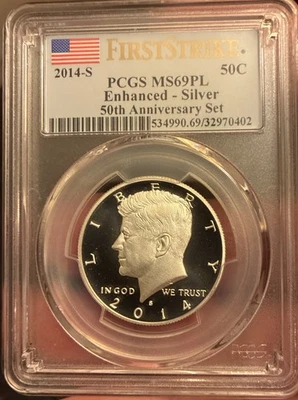 2014-S 50C Kennedy Enhanced Silver 50th Anniversary First Strike PCGS MS69PL - Image 1 of 3