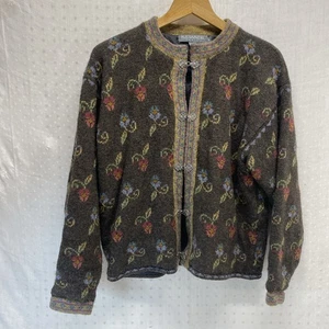 Icelandic Design Sweater Sz Medium 100% Wool Ditsy Lined Cottagecore Cardigan - Picture 1 of 13
