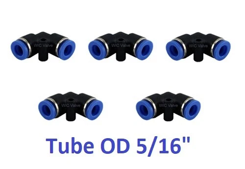 Elbow Union Tube OD 5/16" L Shape One Touch Air Push In Fitting 5 Pieces - Image 1 of 1