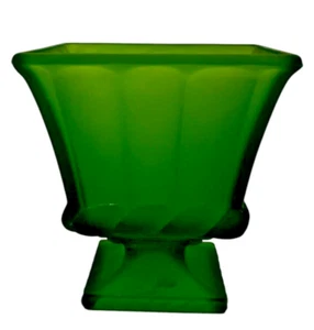 Vaso fioriera vintage Indiana vetro smerigliato Kelly verde piedistallo anni 60 - Foto 1 di 8