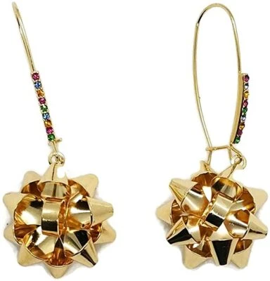 NUEVOS PENDIENTES BETSEY JOHNSON TONO DORADO LAZO DE NAVIDAD, DIAMANTES DE IMITACIÓN MULTICOLORES Foto 1 de 2