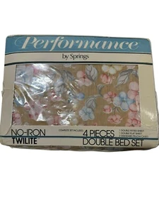 Vintage Performance By Springs 4 Pieces Double Bed Set Watercolor Garden New  - Picture 1 of 9
