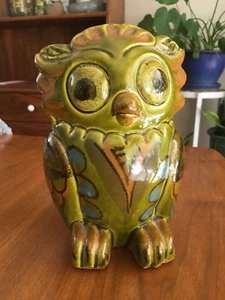 Moneta Gufo Verde Ceramica Vintage Banca Italia Ceramica 7” Alta Metà Secolo - Foto 1 di 10