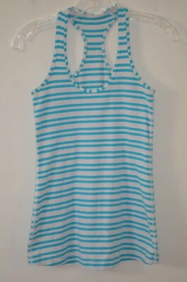 Camiseta sin mangas Lululemon marfil y turquesa a rayas cuello redondo espalda corredor talla 4 Foto 1 de 4