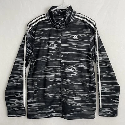 Adidas Boys Black White & Gray Marbled Jacket Full Zip Long Slv Sz XL - Imagem 1 de 4