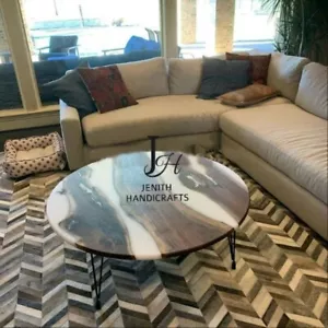 Round White Epoxy Resin Table | Minimalist Modern Design | Handmade Living Room - Picture 1 of 3