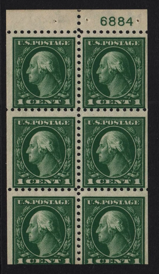 1914 Sc 424d MNH 1c green booklet pane, plate number 6884 - Image 1 of 1