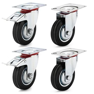 set 4 Ruote Per Carrello Rotella75 mm （2 Girevoli + 2 Girevoli +Freno）per mobili - Immagine 1 di 4