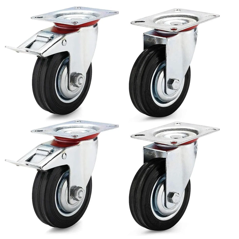 set 4 Ruote Per Carrello Rotella75 mm （2 Girevoli + 2 Girevoli +Freno）per mobili - Immagine 1 di 4