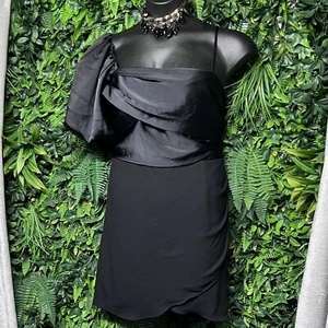 EXPRESS Kleid Damen XL schwarz Puffärmel One Shoulder Lagenlook Rüschen 2795 - Bild 1 von 10