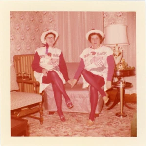 Vintage Color Photo Two Women Holding Hands Unusual Wacky Sack Costumes Hose 13 - Picture 1 of 1