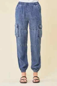 DOE AND RAE DENIM CARGO JOGGERS DARK DENIM SIZE LARGE-PERFECT FOR THE SEASON!!! - Picture 1 of 6