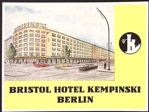 Etiqueta de viaje de equipaje Bristol Hotel Kempinski Berlín Alemania década de 1940 3,5 x 4,5" - Imagen 1 de 2