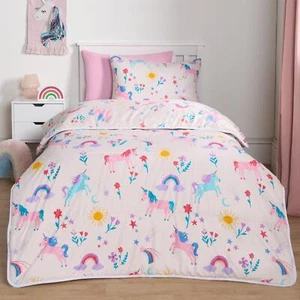 Coverless 10.5 Tog Unicorn Duvet Pillowcase Kids Single Quilt Travel Bedding Set - Picture 1 of 5