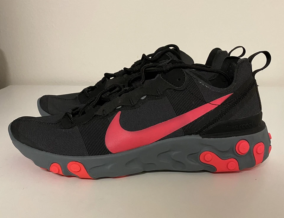 Nike React Element 55 Black Solar Red Mens Sz 12 Running Shoes 87 BQ6166-002 NEW - Image 1 of 4