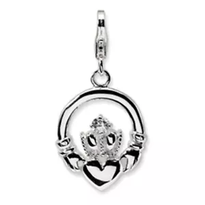 925 Sterling Silver CZ Claddagh Charm with Lobster Clasp - Picture 1 of 3