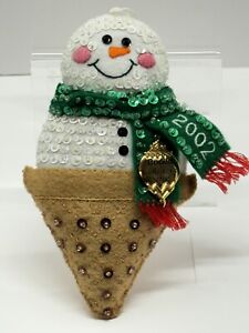 Bucilla Collectors Series 2002 Snowman Ice Cream Cone Felt Sequins 