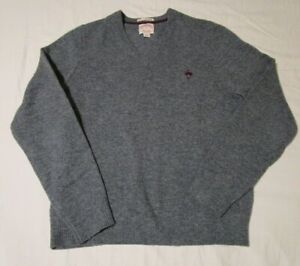 Vintage Brooks Brothers Pure Lambswool V-Neck Gray Sweater Pullover Mens Medium
