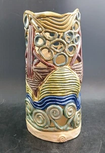 "Assembled" Majolica Style Vase 9" Waves Circles Lines Art, Vintage & Rare, OBO - Picture 1 of 7