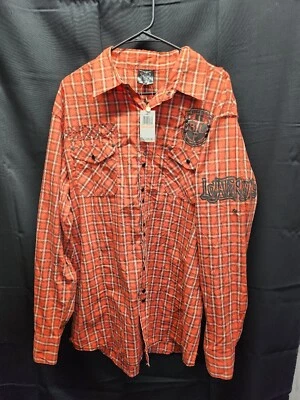 Blac Label Mens Western Cowboy Shirt Orange Plaid Roll Tab Sleeve Snaps XXL - Image 1 of 4