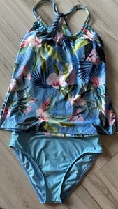 NEXT Blue And Pink Tropical Print Tankini Top Size 36 B/C - Picture 1 of 5