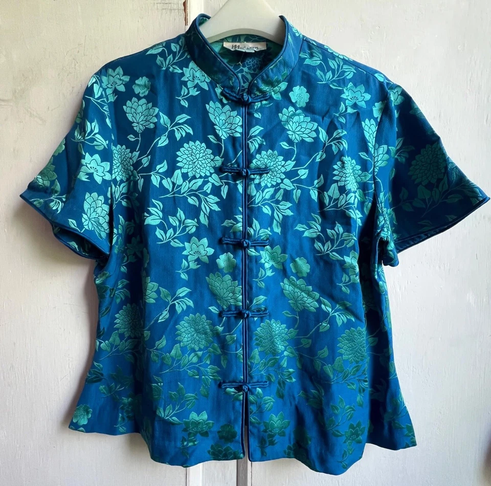 MONSOON Top 16 Silk Blue & Turquoise Oriental Style Kimono Tunic - Image 1 of 4