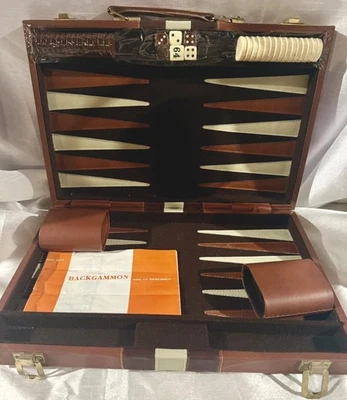 Vintage Travel Backgammon New Unopened In Original Packaging Faux Leather Case - Image 1 of 4