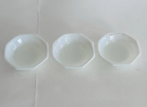 Vintage Akro Agate White/Blue Octagonal Large 3.5” Set Of 3 Bowls - Picture 1 of 7