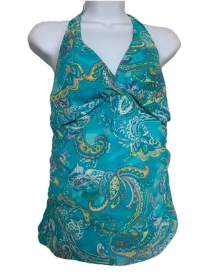 Lauren Ralph Lauren Blue Paisley Floral Tankini Swim Top Womens Size 10 - Image 1 of 4