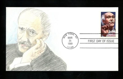 US FDC #2411 Friedman Hand Drawn HD Colored HC 1989 NY Toscanini Opera Music - Image 1 of 2