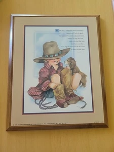 Vintage Cowboy Kid With Puppy Wall Plaque 11.5" X 9.5" Decoupage Frame Verse New - Picture 1 of 4