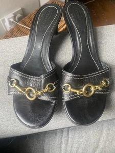 COACH Y2K Vintage Black Leather Kitten Mules Size 4 - Picture 1 of 13