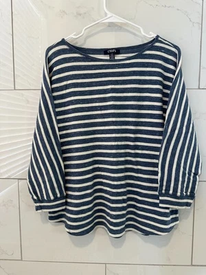 Chaps Denim Women’s Large Striped Sweater Navy White 3/4 Sleeve Pullover Top - Image 1 of 3