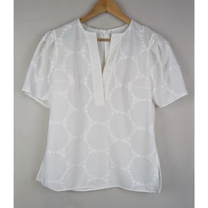 Akris Punto Embroidered Circles Short Sleeve Blouse White US 6/ UK 10 - Picture 1 of 12