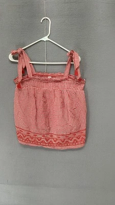 Old Navy Women Plaid Tank Top M Pink Tie Front Square Neck Sleeveless Babydoll - Изображение 1 из 4