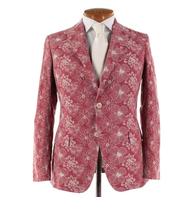 Abrigo Deportivo Belvest Nuevo con Etiquetas Algodón Talla 48R (38R EE. UU.) Rojo con Blanco Bordado Floral Foto 1 de 4