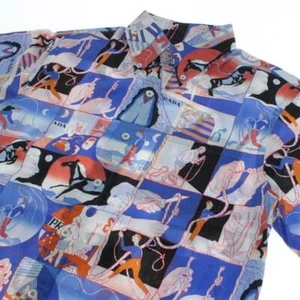 PRADA S/S 2018 Viskose bedrucktes Camp-Kragenshirt Größe Medium grafisches Comic-Motiv - Bild 1 von 10