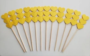 12 Wedding Yellow  Heart Party Picks, Cupcake Toppers, Heart cupcake toppers - Picture 1 of 1