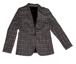Banana Republic Blazer Womens 8 Gray Plaid Wool Academia Preppy Classic Jacket - Picture 1 of 11