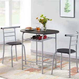 Alden Design 3pcs Modern Dining Set with 1 Round Table 2 Chairs for Home, Black - Picture 1 of 7