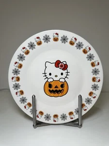 New Hello Kitty Halloween Pumpkin 10.5" Large Ceramic Set Of 4 Dinner Plates - Picture 1 of 3