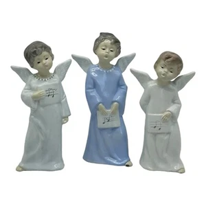 Vintage 3 Paper Mache MY Caroling Angels Figurine 7” Tall Blue White Japan - Picture 1 of 13