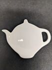 Vintage White Ceramic Teapot Shaped Tea Bag Holder Country Farmhouse Style
