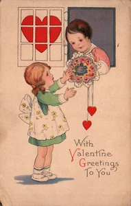 AK MIT VALENTINSGRÜSSEN AN DICH - ZWEI KLEINE MÄDCHEN - 1926 - Bild 1 von 2