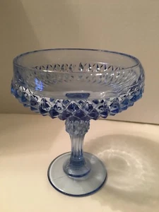 Vintage Indiana Glass Ice Blue Diamond Point 7.25" Pedestal Compote Candy Dish - Picture 1 of 5